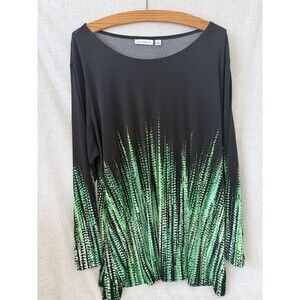 Susan Graver Black Green Abstract Print Long Sleeve Tunic Top 2X Casual Relaxed